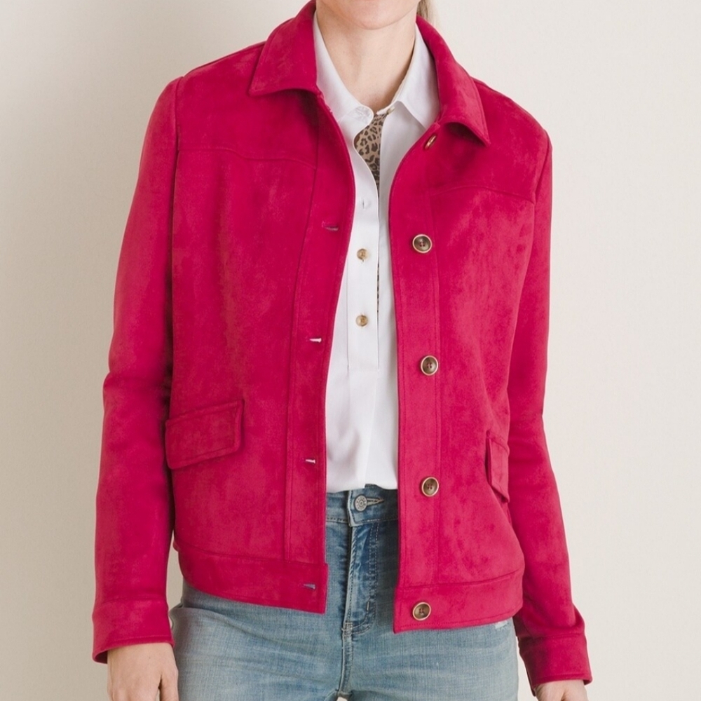 Chico's Women's Suede Jacket Pink Size 4 Chico's Sz 0‎ Casual Chic Barbiecore